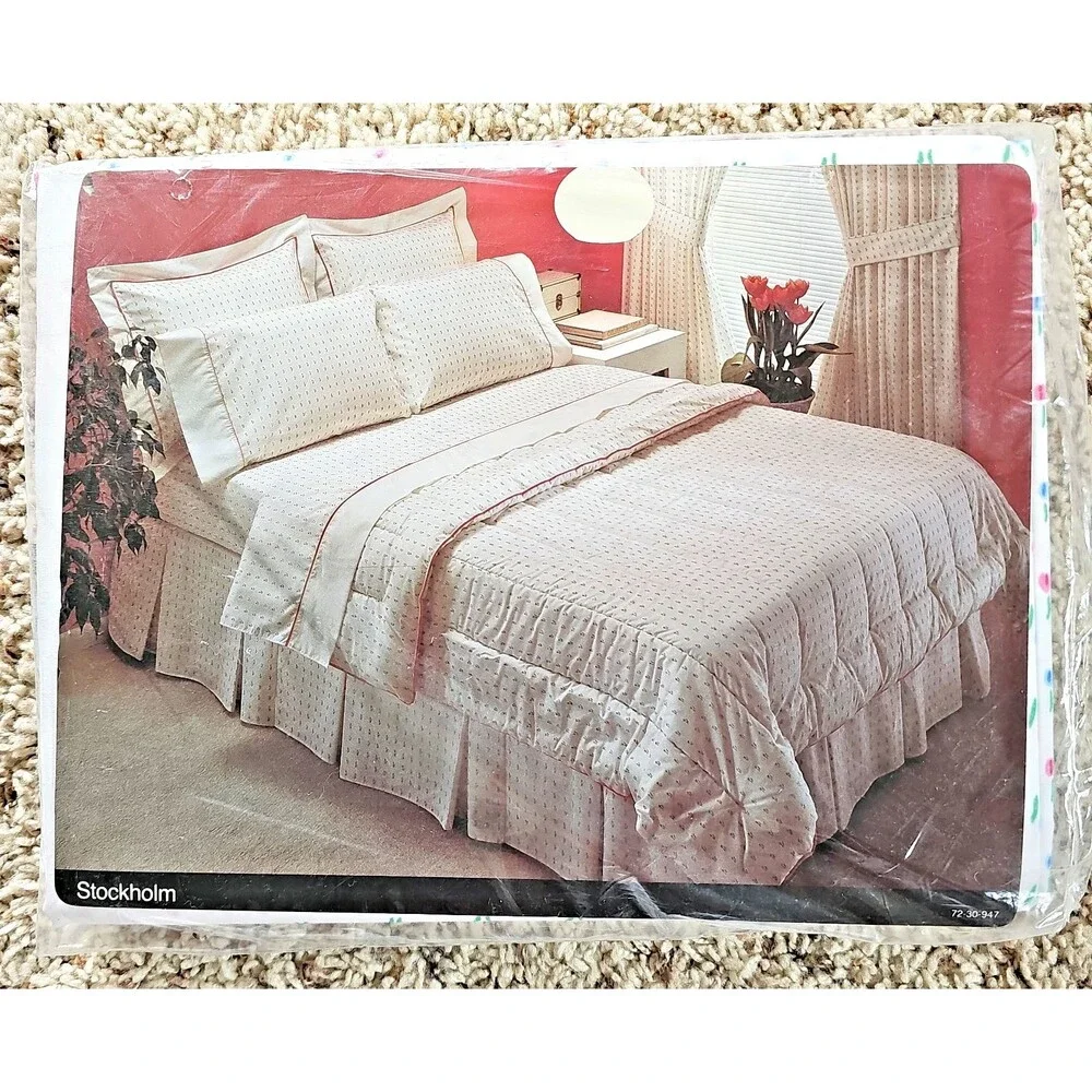 JCPenney Stockholm Dainty Tulip Floral FULL Flat Fitted Sheets NEW Vintage USA